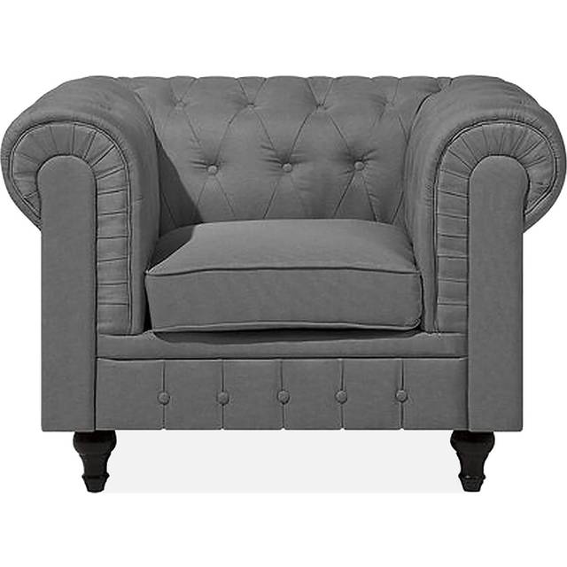 Classic English Chesterfield Armchair Button Tufted Grey Fabric Chesterfield Big