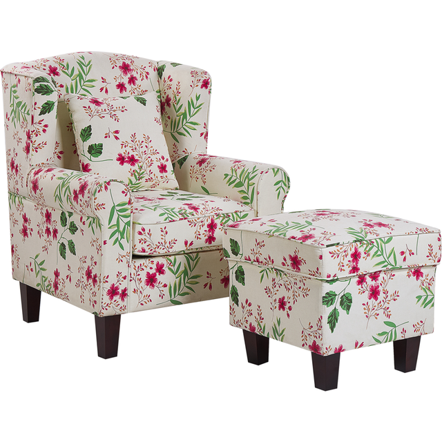 Wingback Chair HAMAR with Footstool Fabric Cream