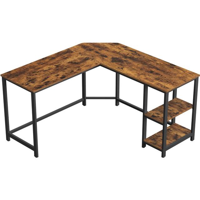 L-Shaped Computer Desk, Rustic Brown + Black