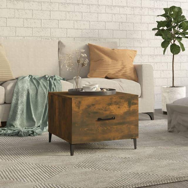 vidaXL Coffee Table with Metal Legs Smoked Oak 50x50x40 cm - Brown