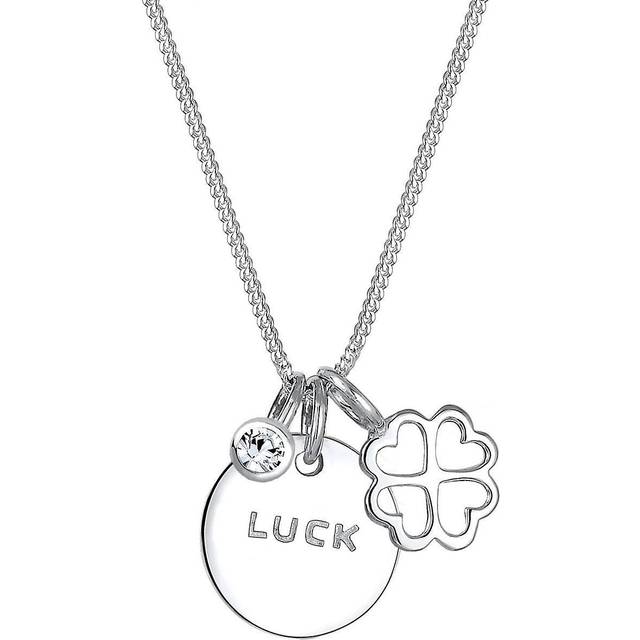 Elli dam halskedja med nyckelblad tur berlock platta multipendants lyckobringare kristall i 925 sterlingsilver e silver