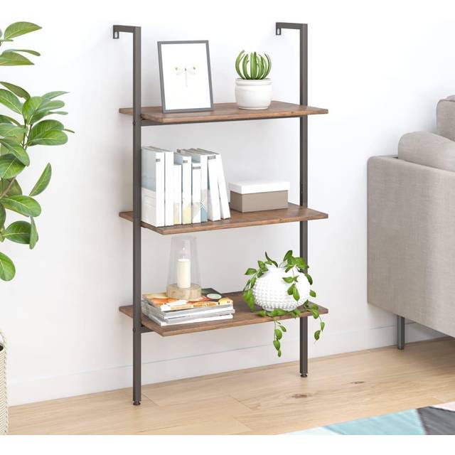 vidaXL 3-Tier Leaning Shelf Dark Brown and Black 64x35x120.5 cm