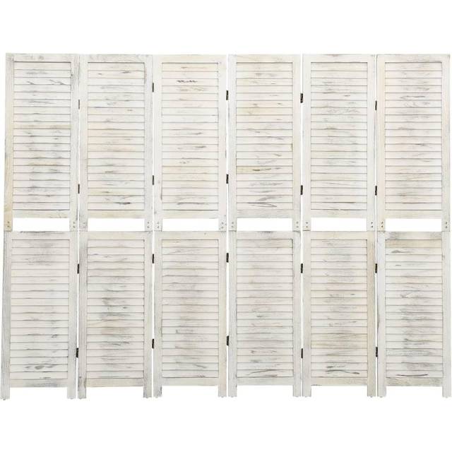 Vidaxl 6-panel Room Divider Antique White 215X166 Cm Solid Wood, White