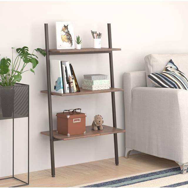 vidaXL 3-Tier Leaning Shelf Dark Brown and Black 64x34x116 cm