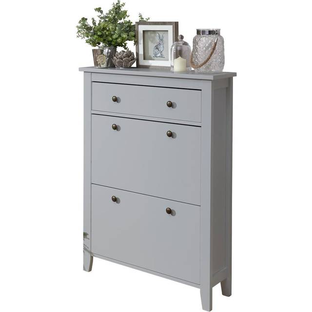 GFW Deluxe 2 Tier Grey Shoe Cabinet - 25 x 80 x 108cm