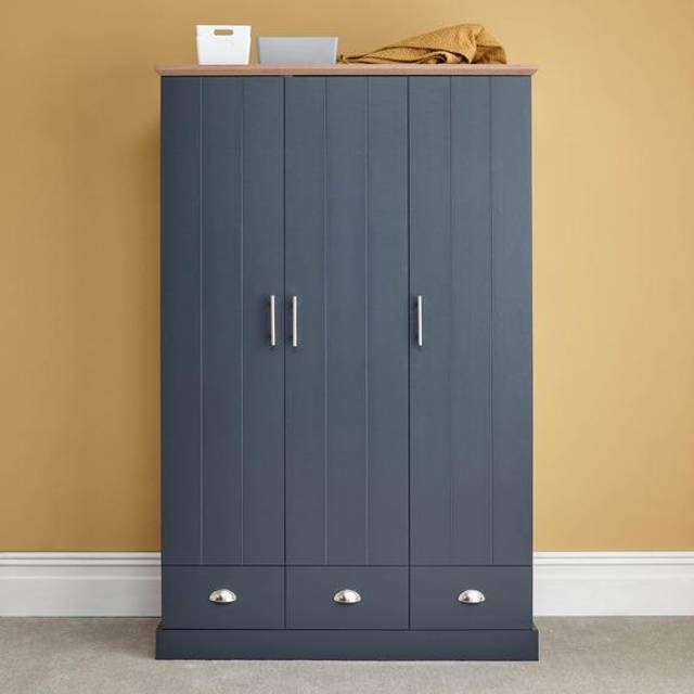 GFW Kendal 3 Door 3 Drawer Slate Blue Wardrobe
