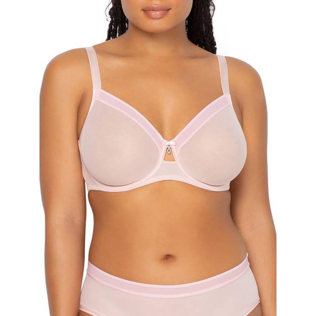Curvy Couture transparent nät för kvinnor, ofodrad bygel, sexig stödjande överdimensionerad, bhs bh med full täckning, Röd ros, 85C