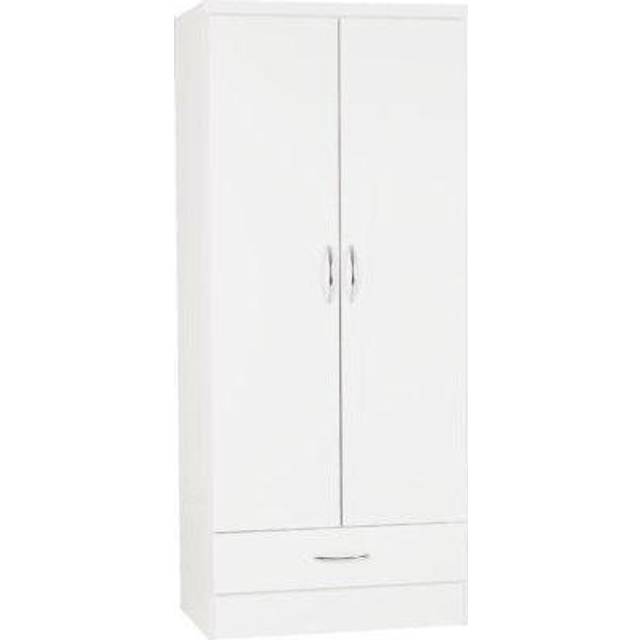 Nevada Wardrobe 2 Door 1 Drawer in White Gloss Hanging Rail Drawer Hanging Rail