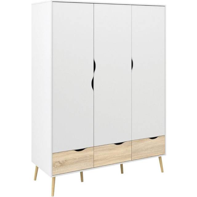 Oslo Wardrobe 3 Doors 3 Drawers In White And Oak