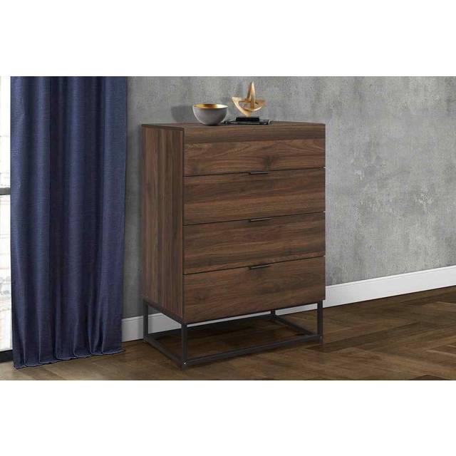 Houston 4 Drawer Walnut Wood Chest of Drawers - Brown