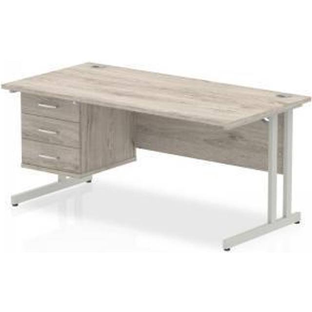 Impulse 1600 Rectangle Silver Cant Leg Desk Grey Oak 1 x 3 Drawer Fixe
