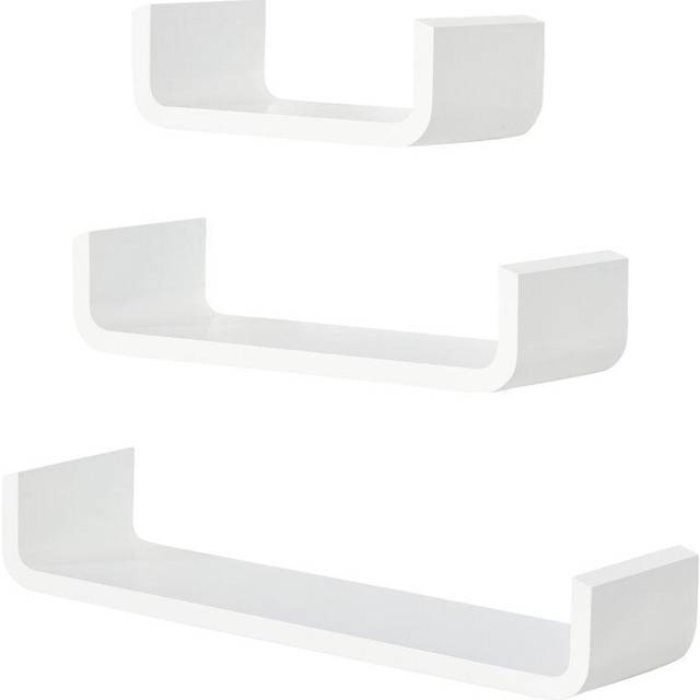 HOMCOM U Shaped Shelf Set Floating Wall Mounted White Hanging 3pc Display, White