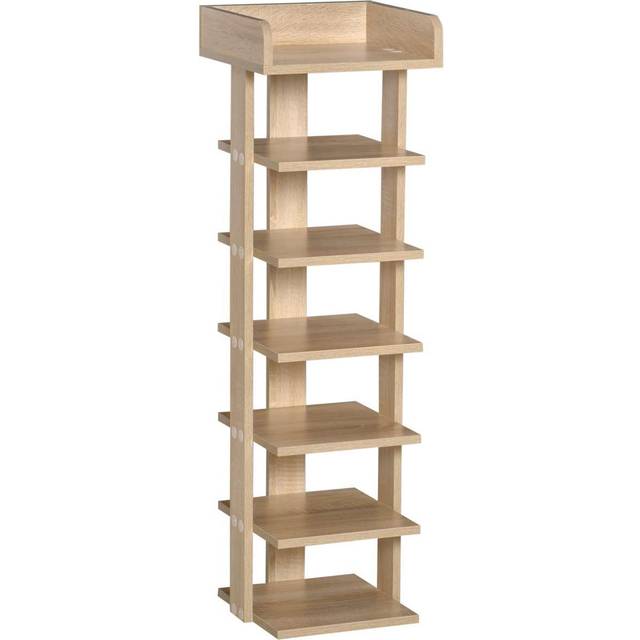 HOMCOM 7 Tier Shoe Rack Organizer Storage Shelf - Oak, Brown