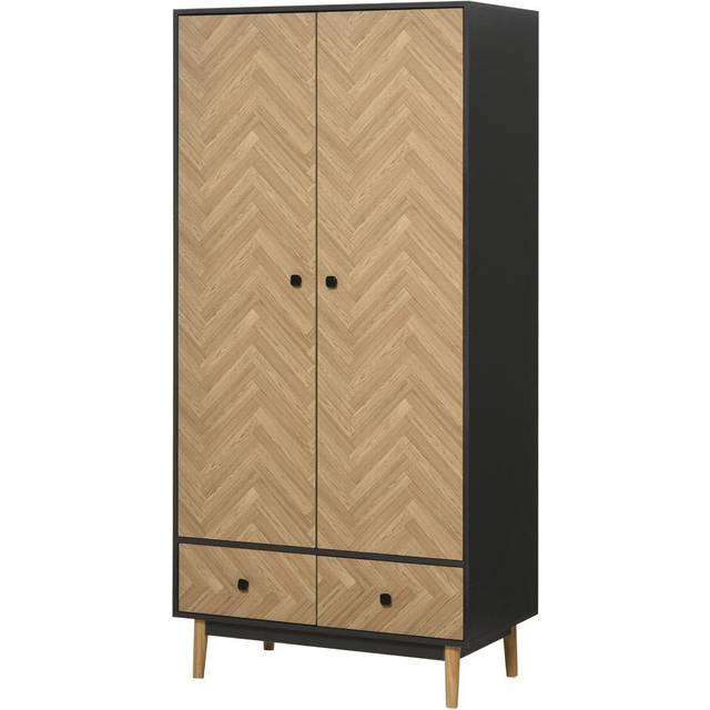 Modern Wardrobe Cabinet Wood Grain Sticker Surface with Shelf - Hanging Rod and 2 Drawers 90x50x190cm-Grey/Oak - Home Living | TJ Hughes Grey