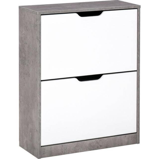 HOMCOM Two Drawer Shoe Cabinet Home Storage Organiser w/ Groove Handles Hallway | TJ Hughes