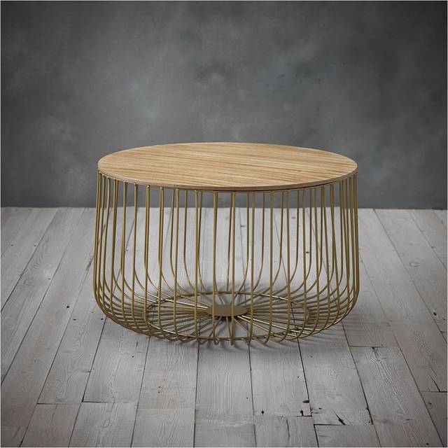 Enzo Large Solid Oak and Gold Cage Table - LPD Home - Multi - 37 x 63 x 63cm