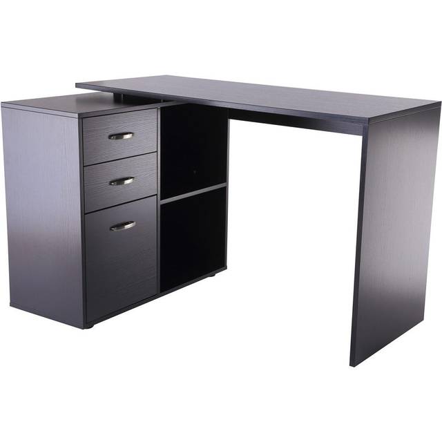 SHEIN HOMCOM L-Shaped Computer Desk, 2 Shaped Corner Desk With Drawers, File Cabinet And Storage Shelves, Home Office Desk, White