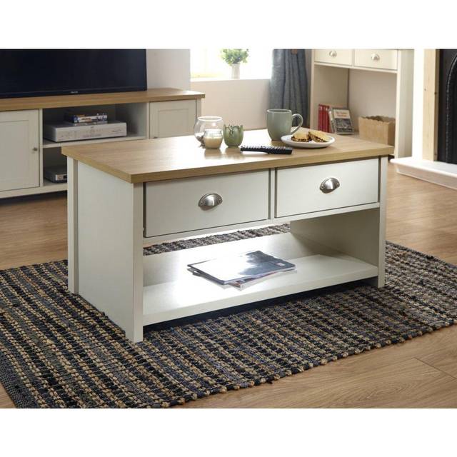 GFW Lancaster 2 Drawer Cream Coffee Table - 55 x 99 x 50cm
