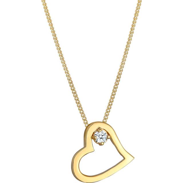 Elli kvinnors 585 gult guld filigran hjärta diamant hänge halsband, Gult guld, Diamant