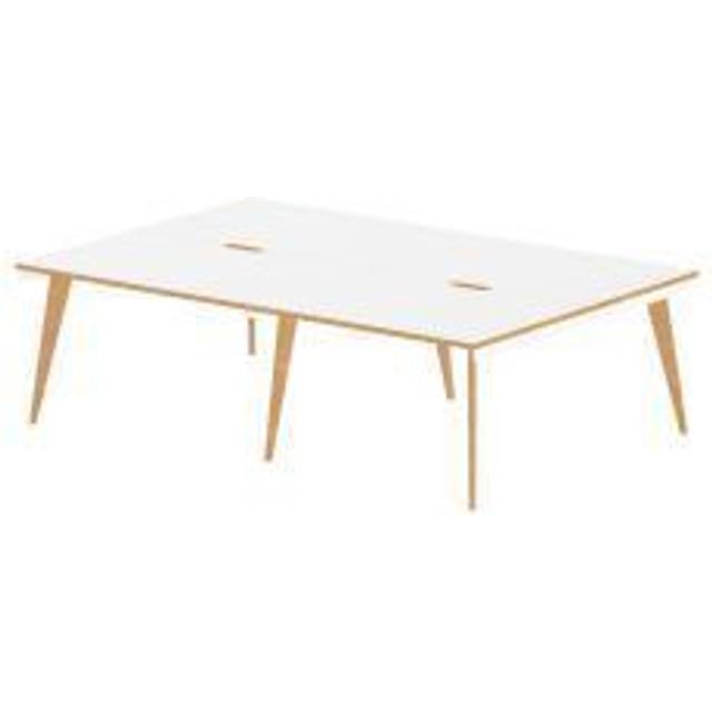 Oslo 1200mm B2B 4 Person Desk White Top Natural Wood Edge White Frame
