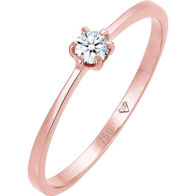 DIAMORE dam äkta smycke ring solitär förlovningsring med diamant (0,10 ct.) i 750 roséguld e silver, 58, colore: Rödguld, cod. 0612940617_58