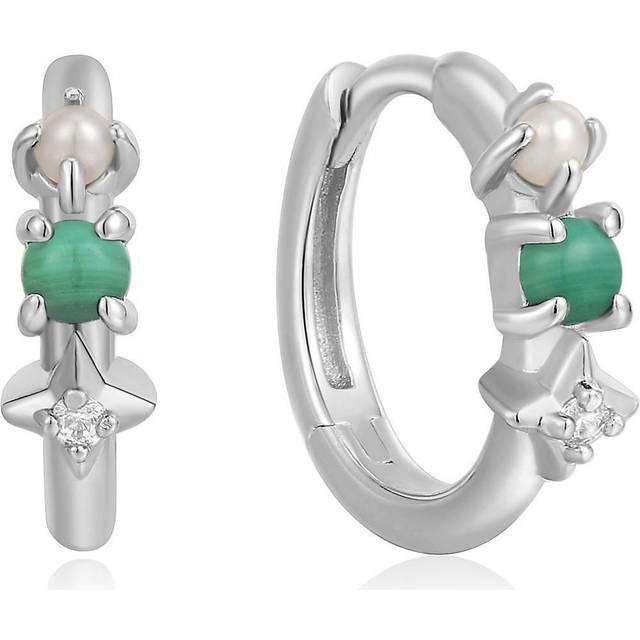 Silver Malachite Star Huggie Hoop Earrings E039-02H-M