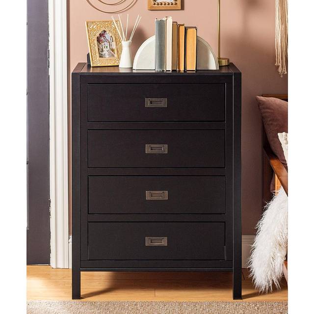4 drawer chest of drawers black wood tallboy bedroom storage cabinet