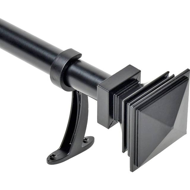 Deco Window Black Curtain Poles for Eyelet Curtains Window & Door Extendable 91 cm to 168 cm Curtain Rod Metal Rail with Square Finials & Br