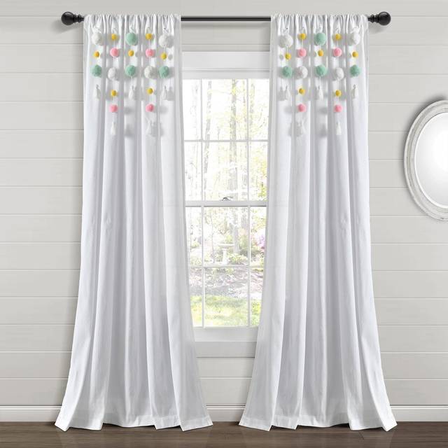 Lush Decor Boho Pom Pom tofs linne fönster gardin panel (enkel panel), 213 cm L x 132 cm B, aqua & pin