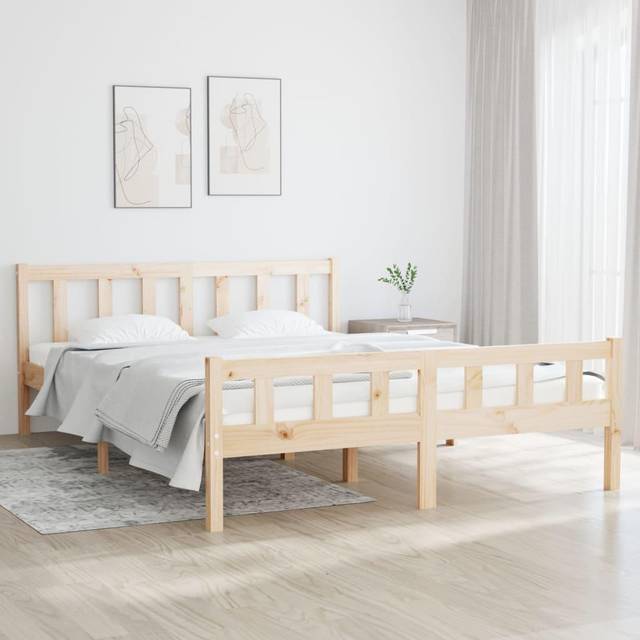 (brown, 150 x 200 cm) vidaXL Bed Frame Home Wooden Bedroom Bedstead Platform Bed Base Solid Wood
