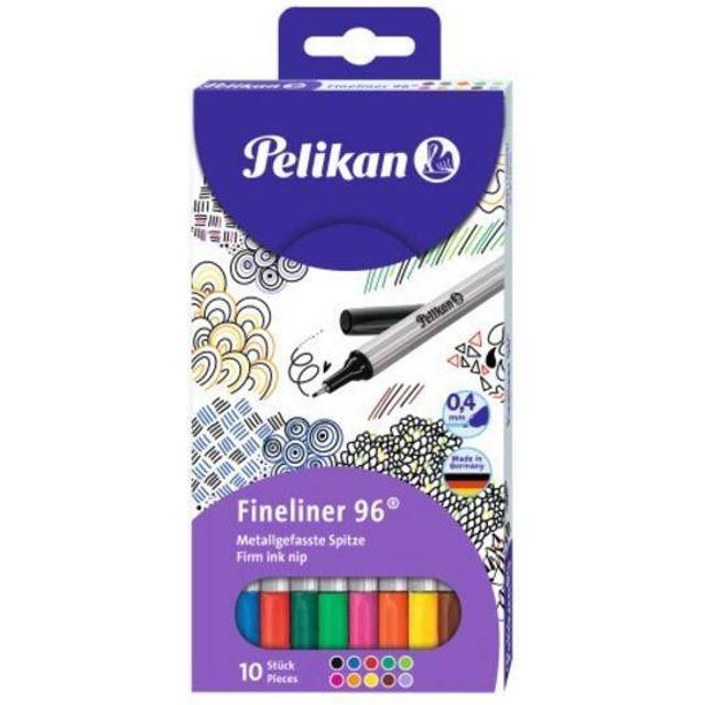 Pelikan Fineliner 96 Pen Set  0.4mm Tip  Assorted Colors  10 Colors Per Set 940676