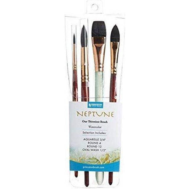 PRINCETON ARTIST BRUSH CO. Neptune Fine Art Watercolours Brushes Pro Set, Synthetic Squirrel, 4 Piece Brush Set, Short Handle,