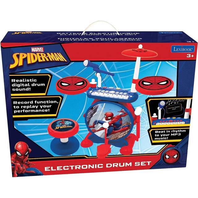 Lexibook, Spider-Man, Elektroniskt set för barn, musikalisk leksak, realistiskt trumljud, tangentbord med 8 tangenter, MP3-kontakt, säte ingår, blå/röd, K610SP
