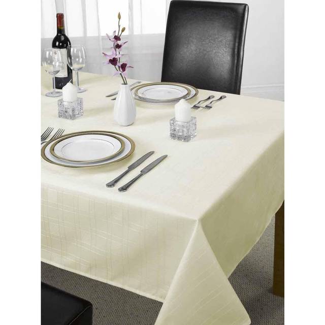 Chequers - Jacquard Table Cloth in Cream - 63 (160cm) Round - Emma Barclay | TJ Hughes