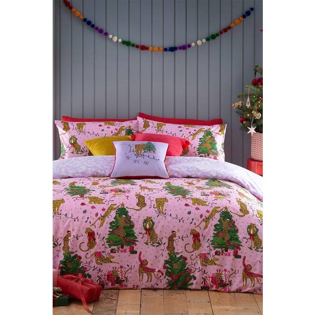 furn. Purrfect Super King Size Pink and Lilac Abstract Leopard Duvet Cover Set - Multi
