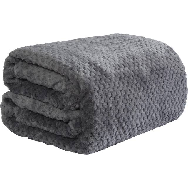 Luxury Waffle Mink Warm Throw Over Sofa Bed Soft Blanket 125 x 150cm Charcoal - Grey