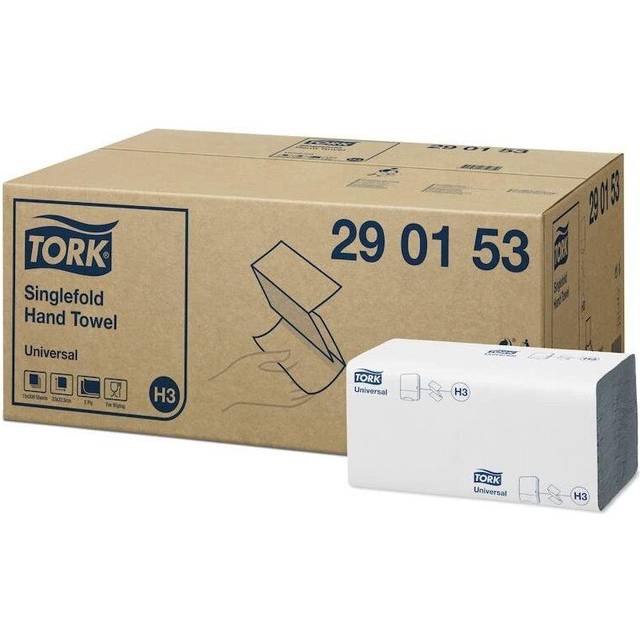 Tork 290153 Universal Singlefold Hand Towel, White, 2 Ply, 23cm Unfolded Sheet Length, Pack of 4500