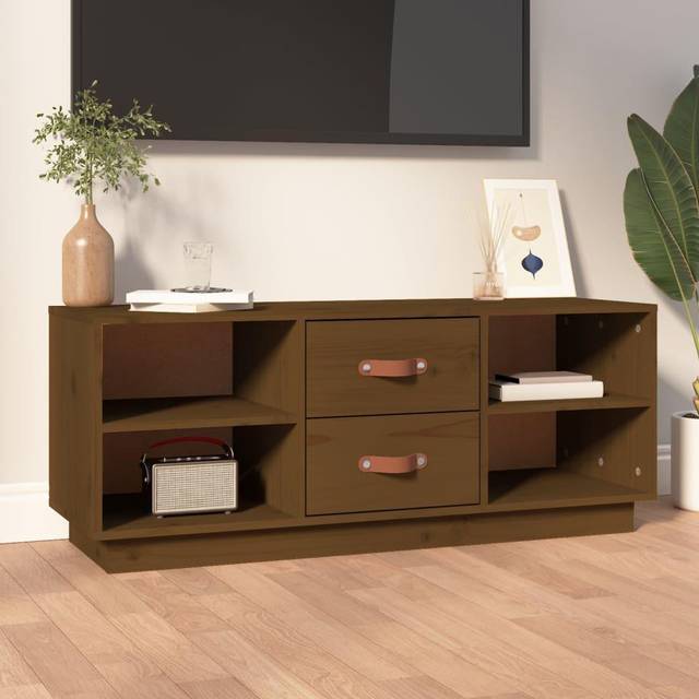 tv-bord 100x34x40 cm massivt fyrretræ gyldenbrun