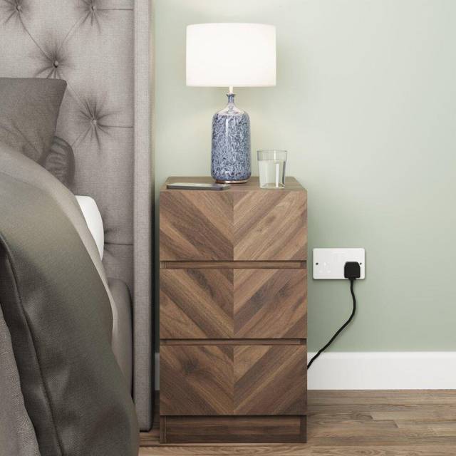 GFW Catania Pair of 3 Drawer Bedside Tables Royal Walnut, Brown