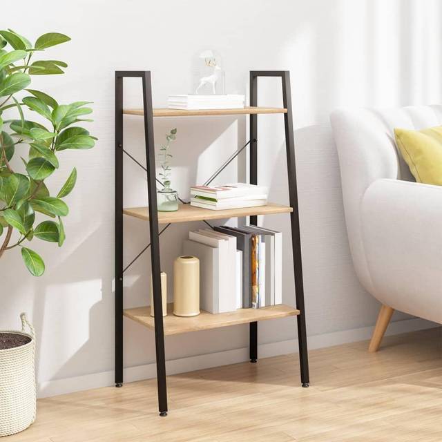 stigereol med 3 hylder 56x35x108 cm lysebrun og sort
