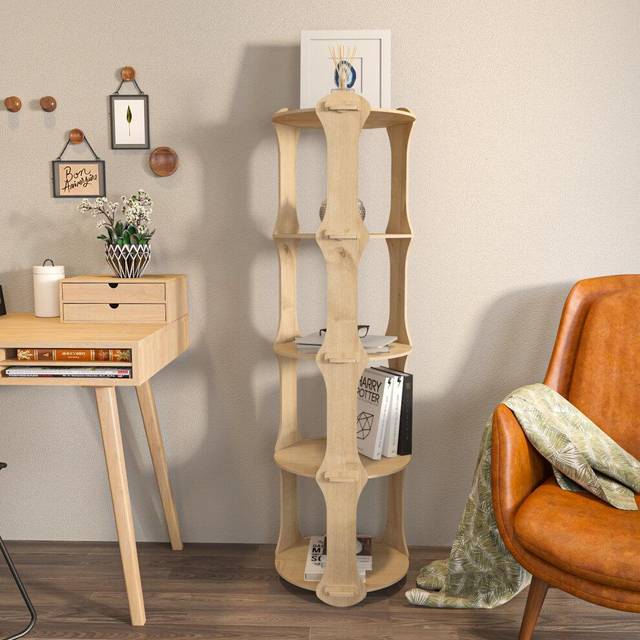 Yuvar 5-Tier Bookshelf - Sapphire Oak Pattern - Yellow