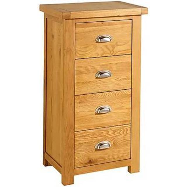 Birlea Woburn 4 Drawer Oak Wooden Narrow Chest of Drawers Assembled