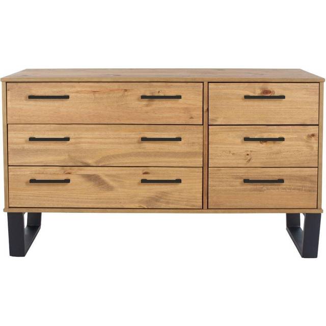 Texas 3 plus 3 drawer wide chest - Antique wax pine - Brown