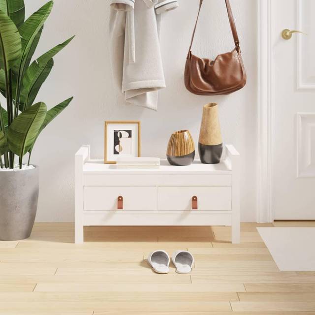 vidaXL Entrébænk 80 x 40 x 43 cm Massivt Fyrretræ Hvid Siddebænk
