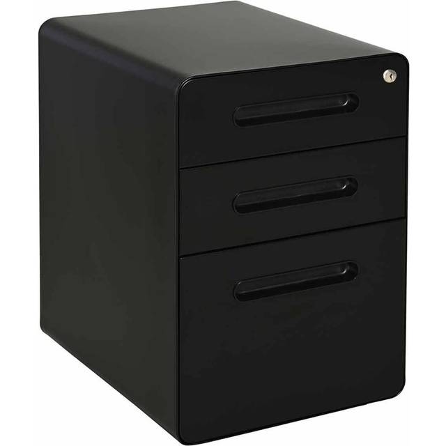 Vinsetto 3 Drawer Modern Steel Filing Cabinet w/ 4 Wheels Lock Pencil Box Black