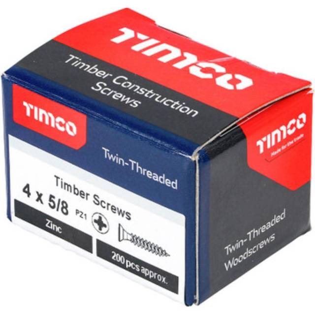 Twin Thread Zinc Countersunk Woodscrew 4 x 5/8 Qty 200 - Timco