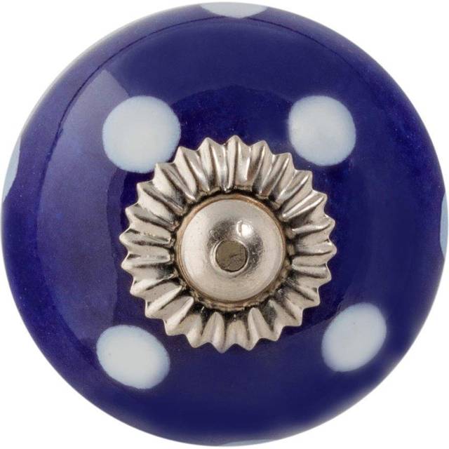 Round Spot Ceramic Cabinet Knob - White Dot on Navy