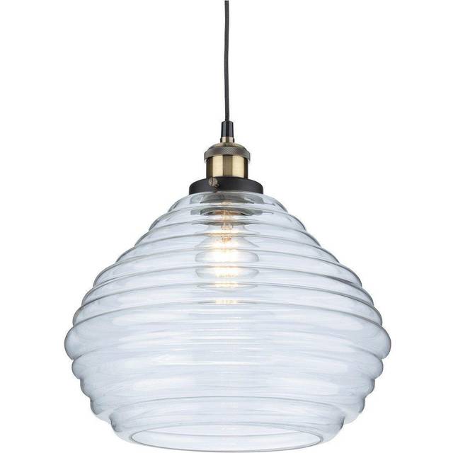 Firstlight Orla Retro Style 30cm Pendant Light in Antique Brass and Clear Glass