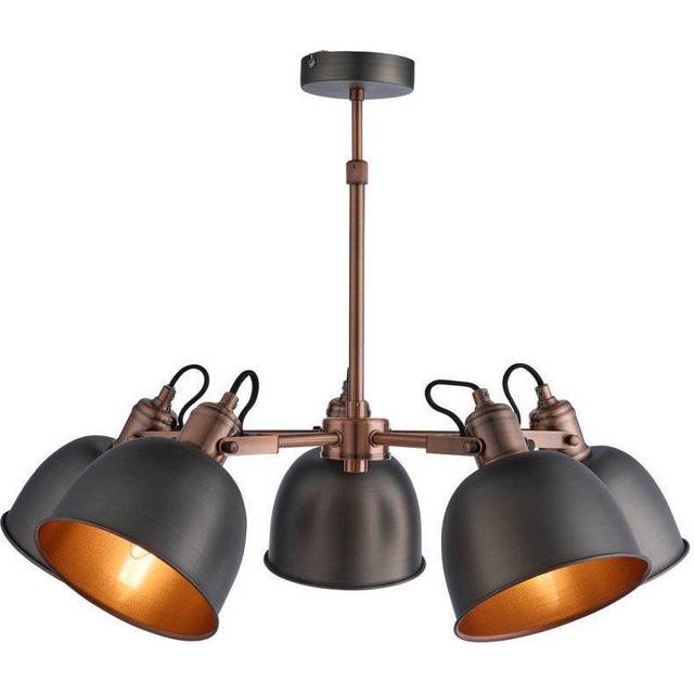 Nielsen Rosalia 5 Light Industrial Chandelier In A Pewter And Antique Copper Finish, Pink
