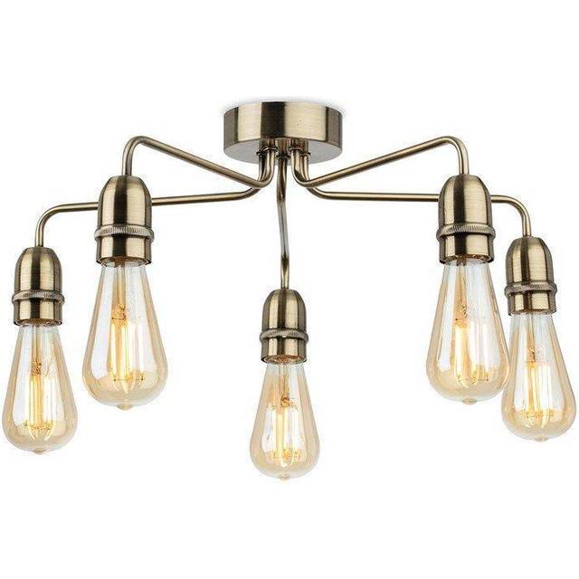 Firstlight Leon Retro Style 5-Light Flush Ceiling Light Antique Brass